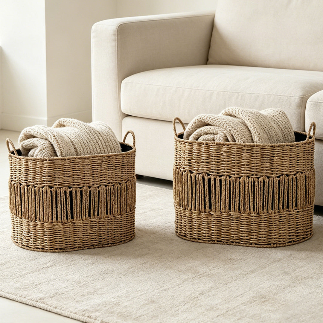 Storage basket with elegant fringe design