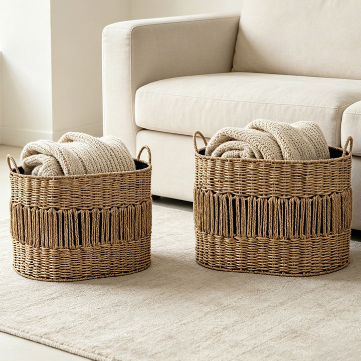 Storage basket with elegant fringe design