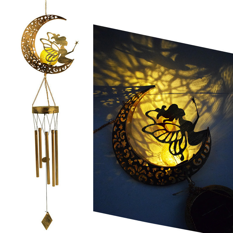 Hanging Flamingo Solar LED Wind Chime with Crackle Glass Globe