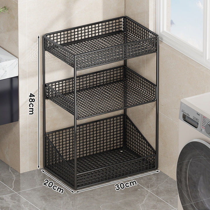 Compact Tiered Metal Mesh Storage Shelf Organizer for Bathroom and Laundry