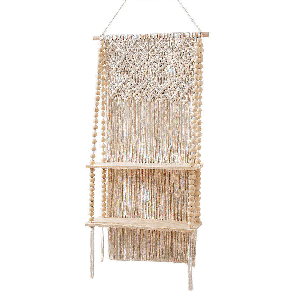 Macrame Wall Shelf with Beaded Accents