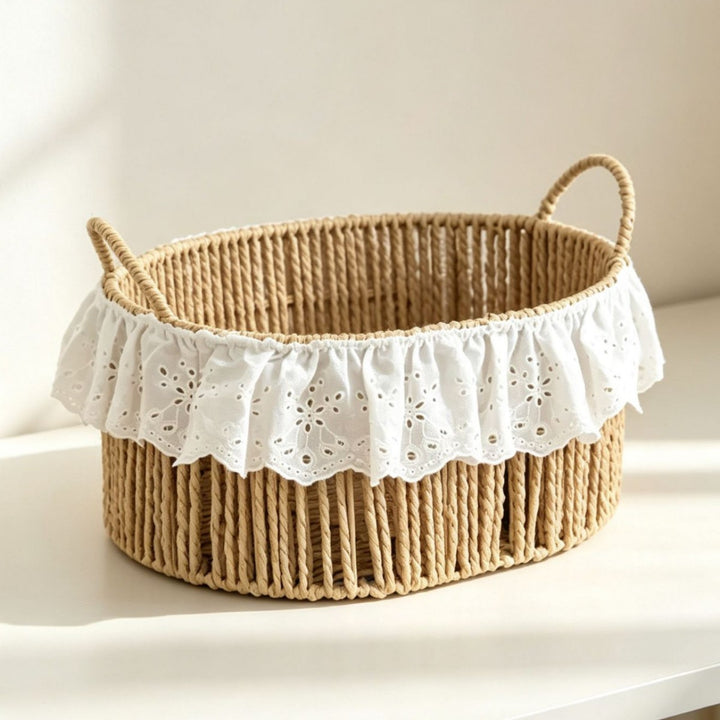 Charming storage basket with ruffle detail