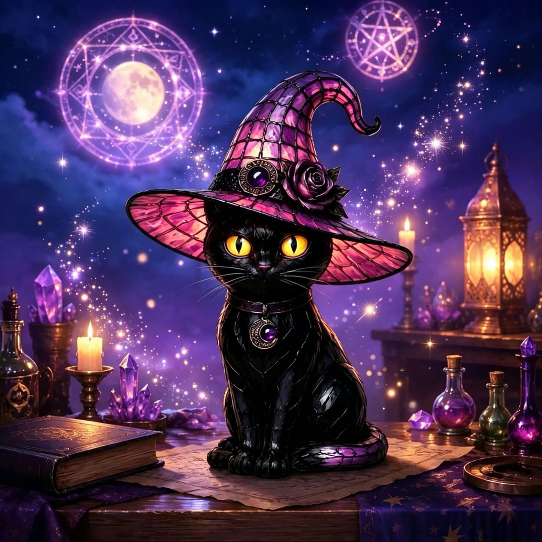 Decorative cat lamp with witch hat