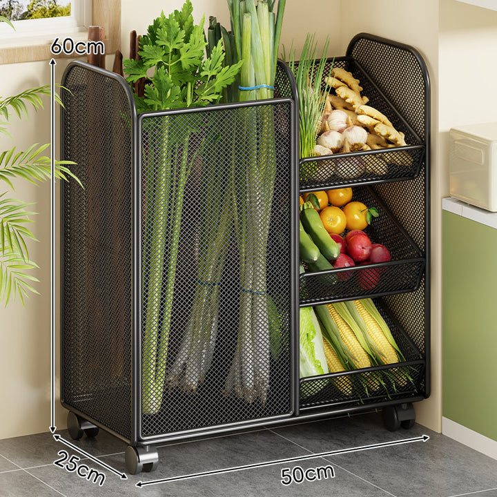 Double-Tier Metal Mesh Produce and Pantry Storage Rack with Sliding Front Baskets