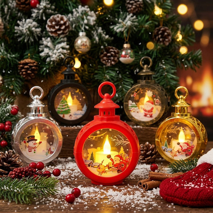 Christmas lantern with LED flame and festive design