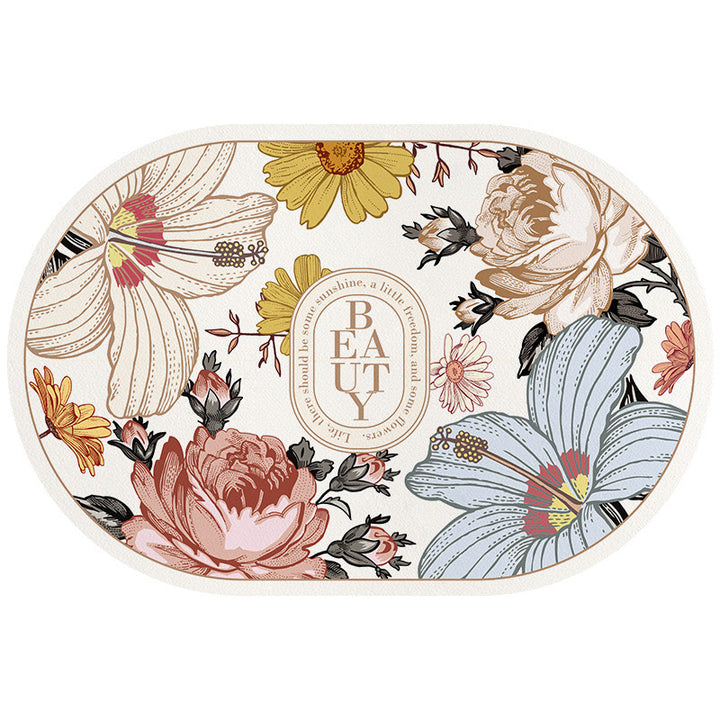 Botanical Print Bathroom Mat for Home