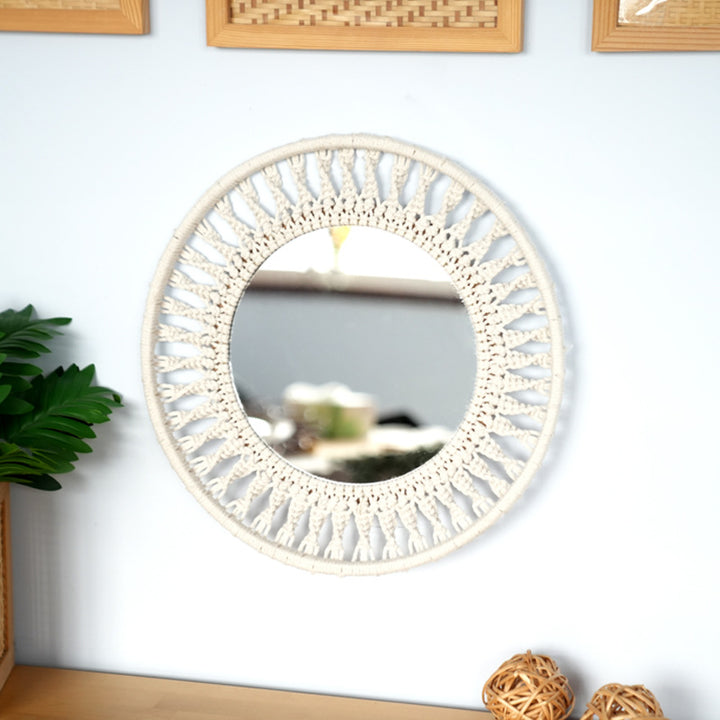 Beef Wall Mirror with Macrame Frame