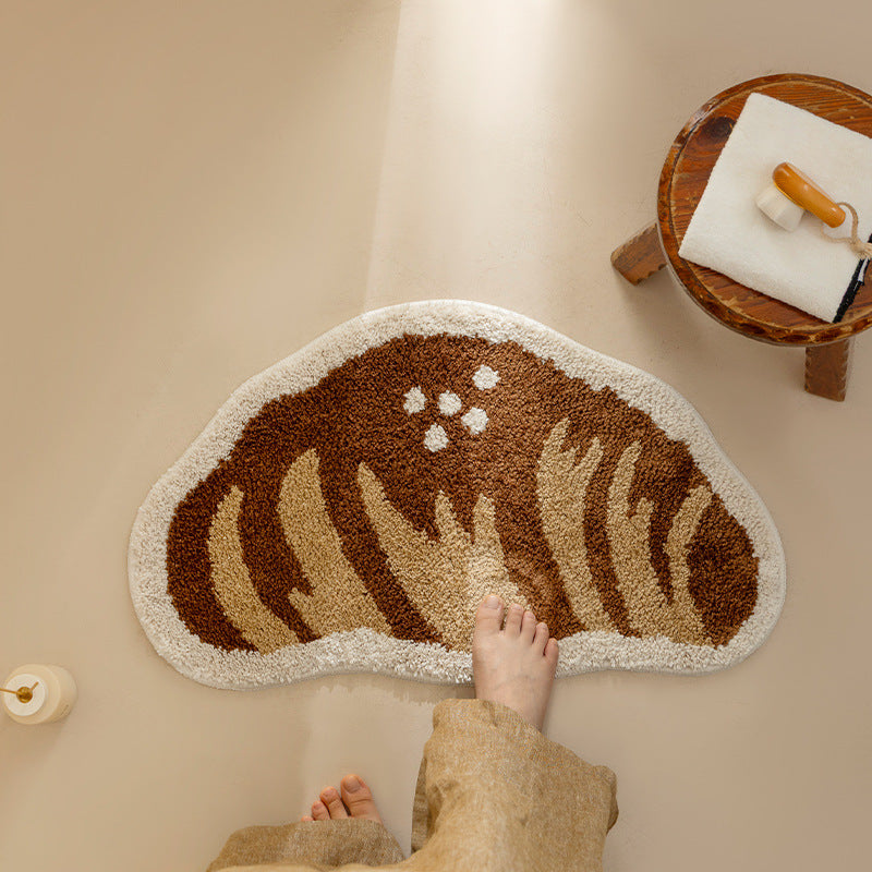 Bathroom mat set with hand-tufted cookie and bread design, soft microfiber pile and non-slip rubber backing