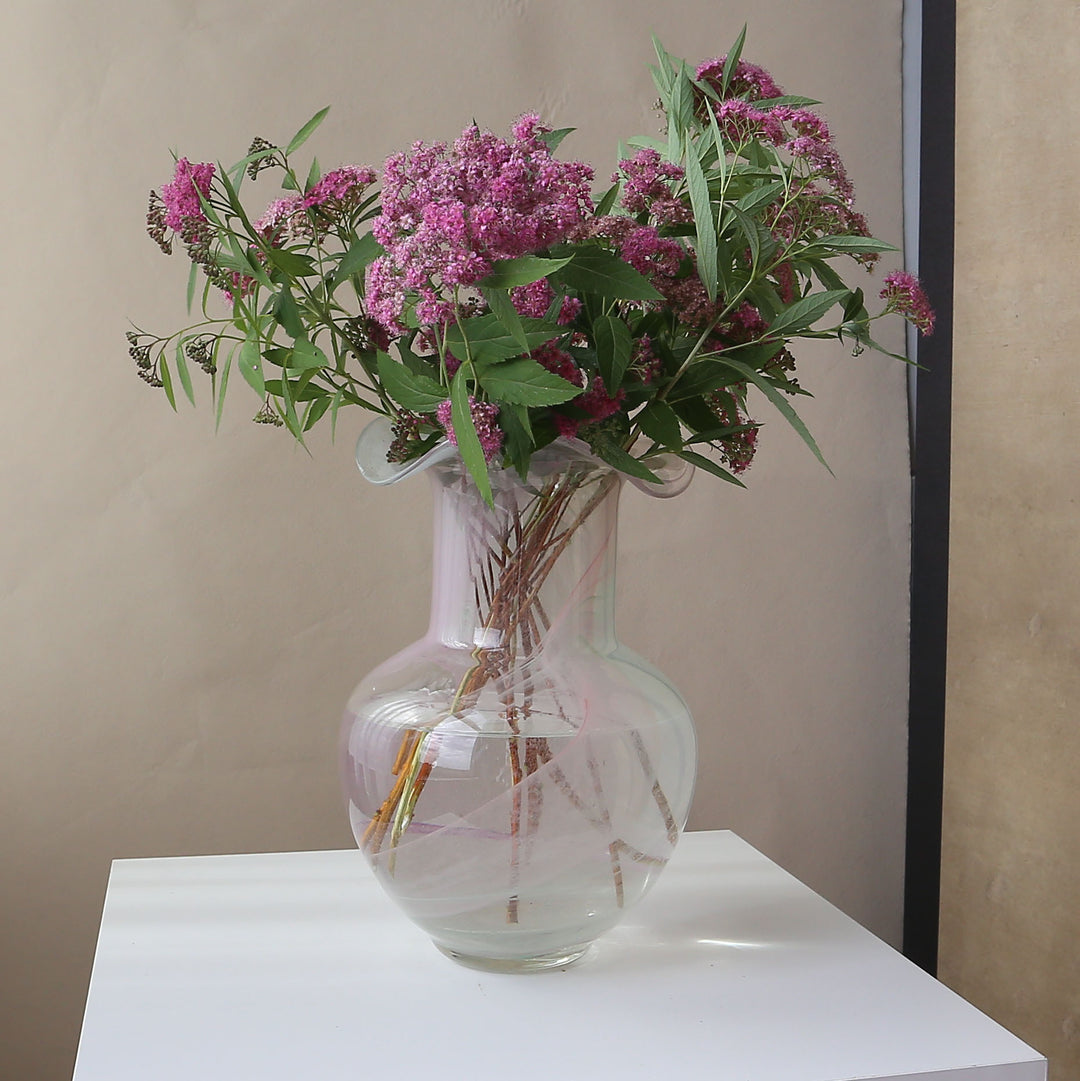 Handblown Pastel Swirl Sculptural Vase with Ruffled Lip