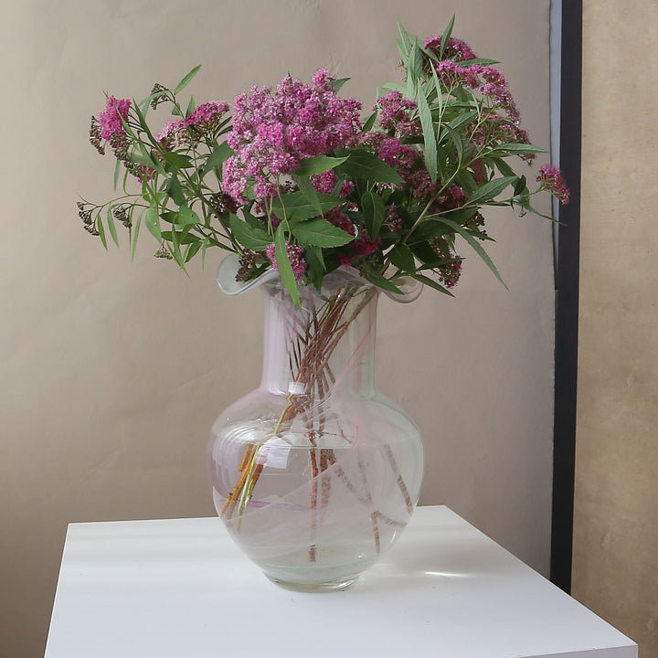 Handblown Pastel Swirl Sculptural Vase with Ruffled Lip