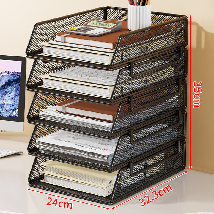 Stackable Three-Tier Metal Mesh Desk Letter Tray Organizer