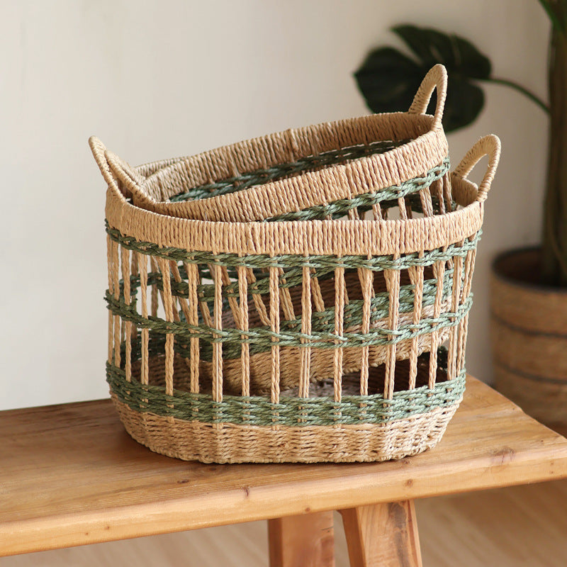 Handcrafted storage basket with natural material