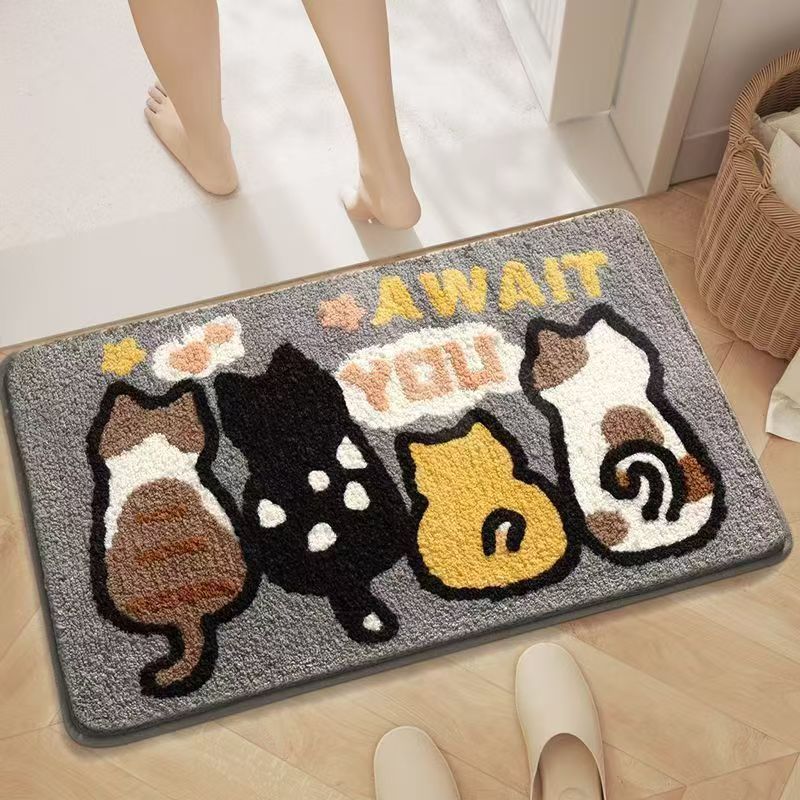 Cute Cartoon Cat-Themed Bath Mat