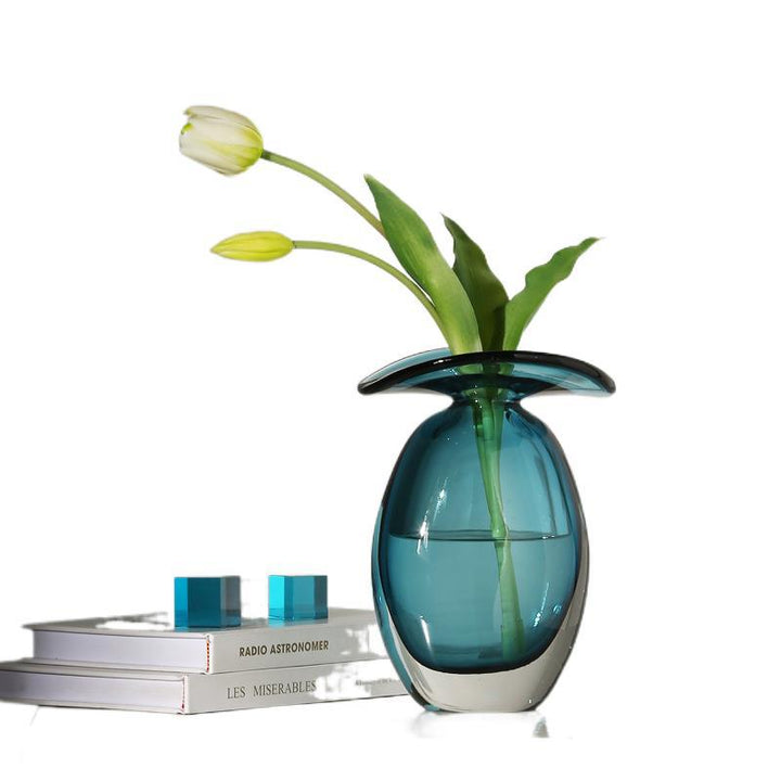 Hand-Blown Sculptural Flared-Top Art Glass Centerpiece Vase