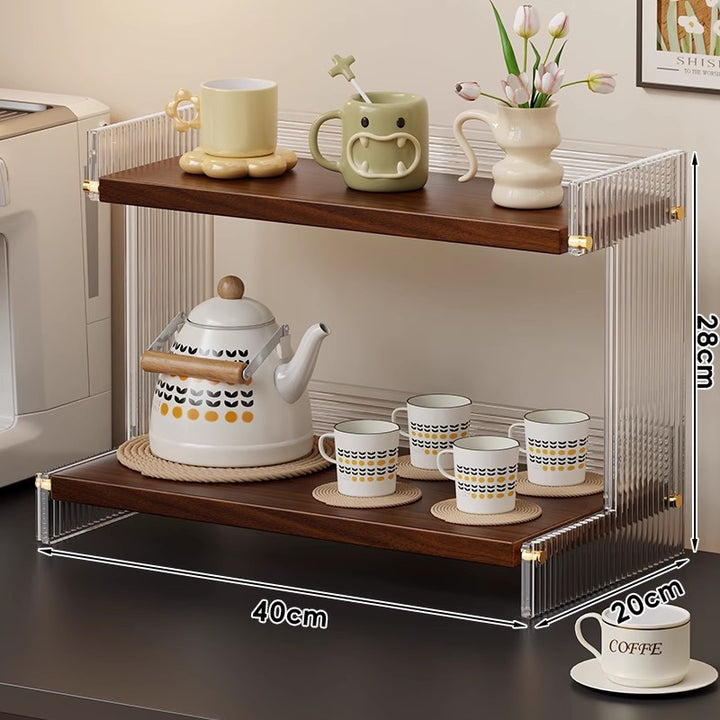 Multi-Tier Mesh Metal and Bamboo Countertop Pantry Organizer Shelf