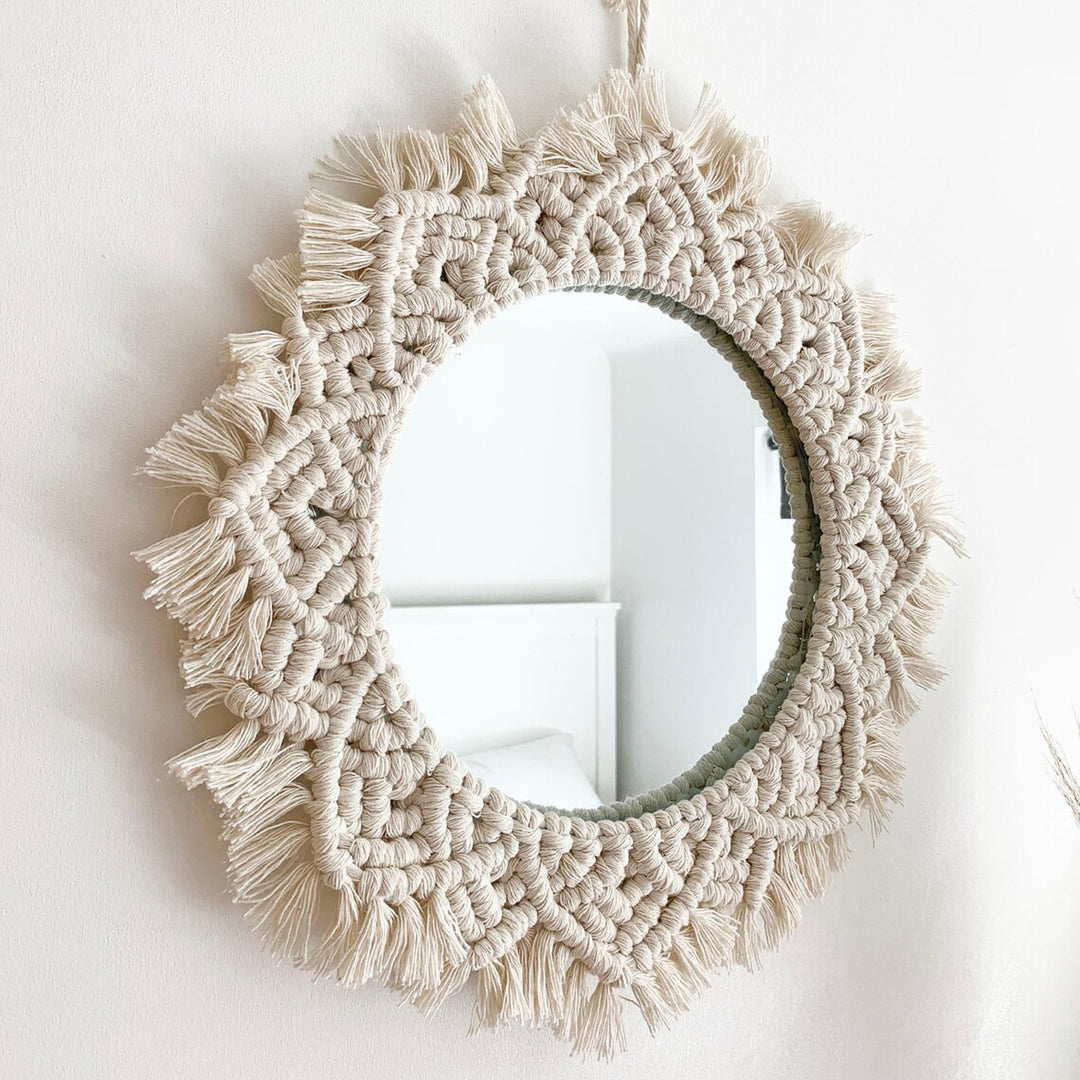 Macrame Wall Mirror with Fringe Detailing