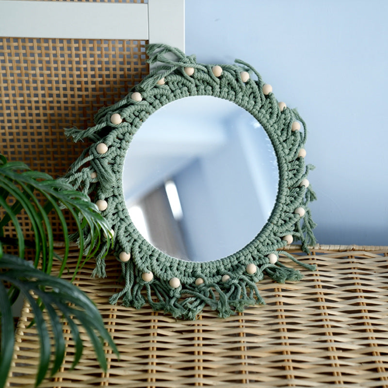Hand-knotted mirror with macrame border