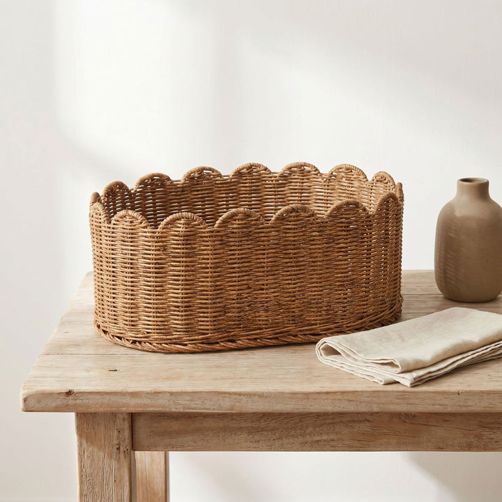 Rustic storage basket made of woven natural material