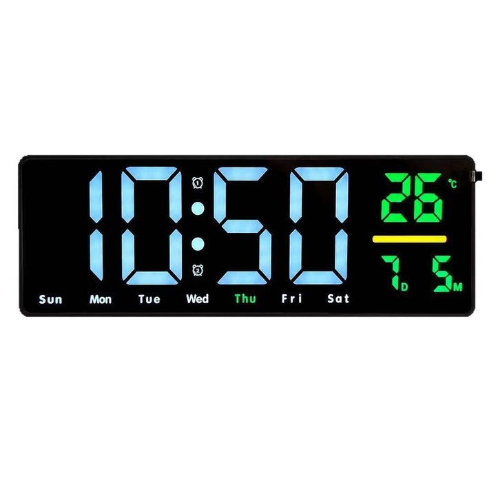 Digital wall clock with temperature and calendar display