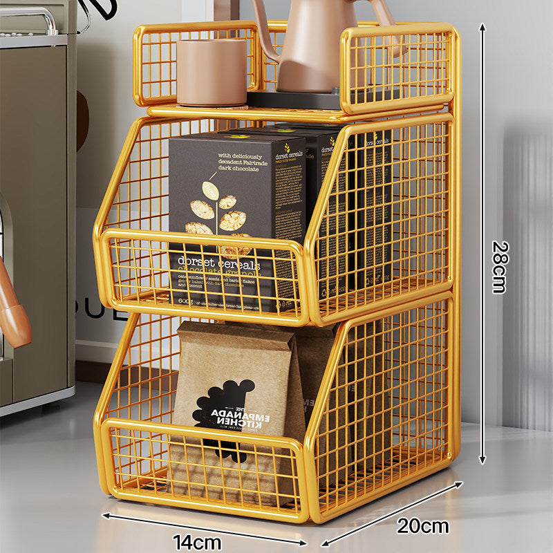 Stackable Two-Tier Wire Mesh Countertop Pantry Organizer with Tilt-Front Bins