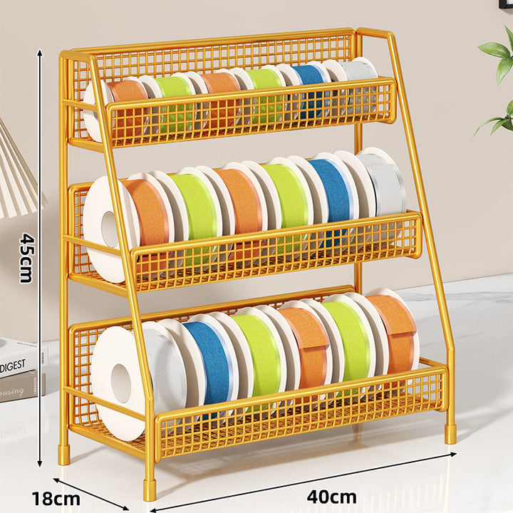 Four-Tier Angled Wire Mesh Roll Organizer Stand for Tape Ribbon and Craft Spools