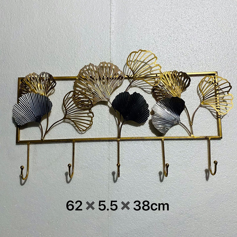 Decorative Metal Wall Hook Rack with Ginkgo Leaf Design