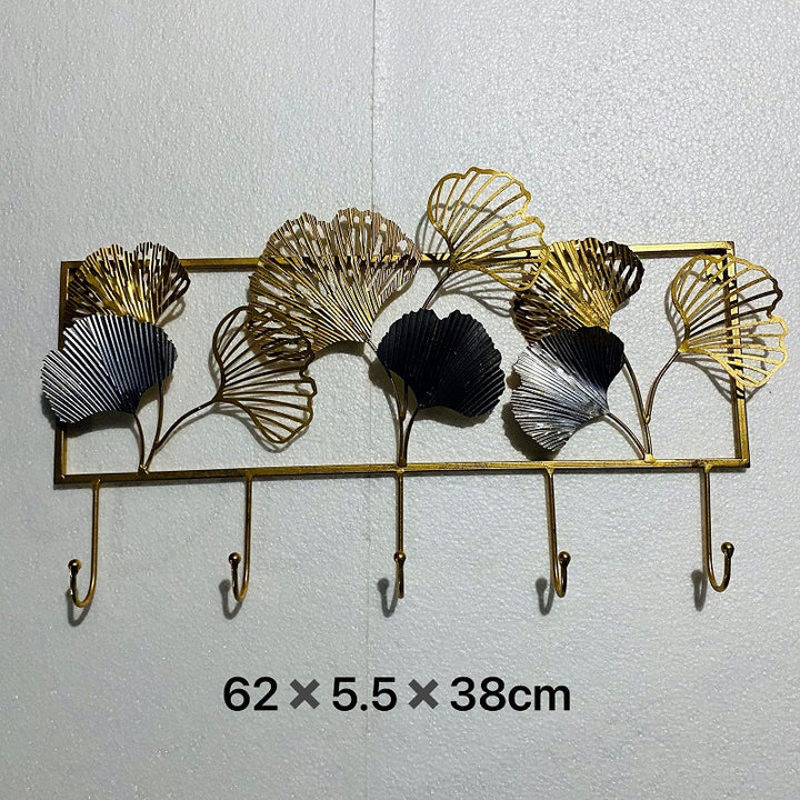Decorative Metal Wall Hook Rack with Ginkgo Leaf Design
