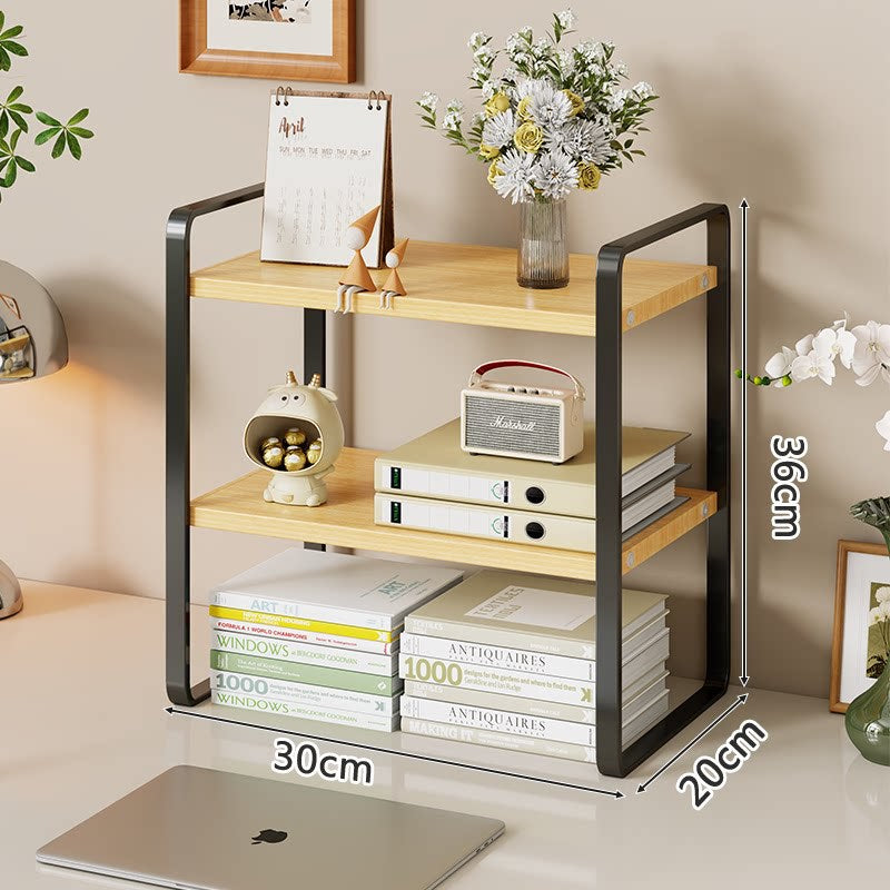 Compact Metal Stacked Desk Shelf Organizer with Open Frame Elevated Display