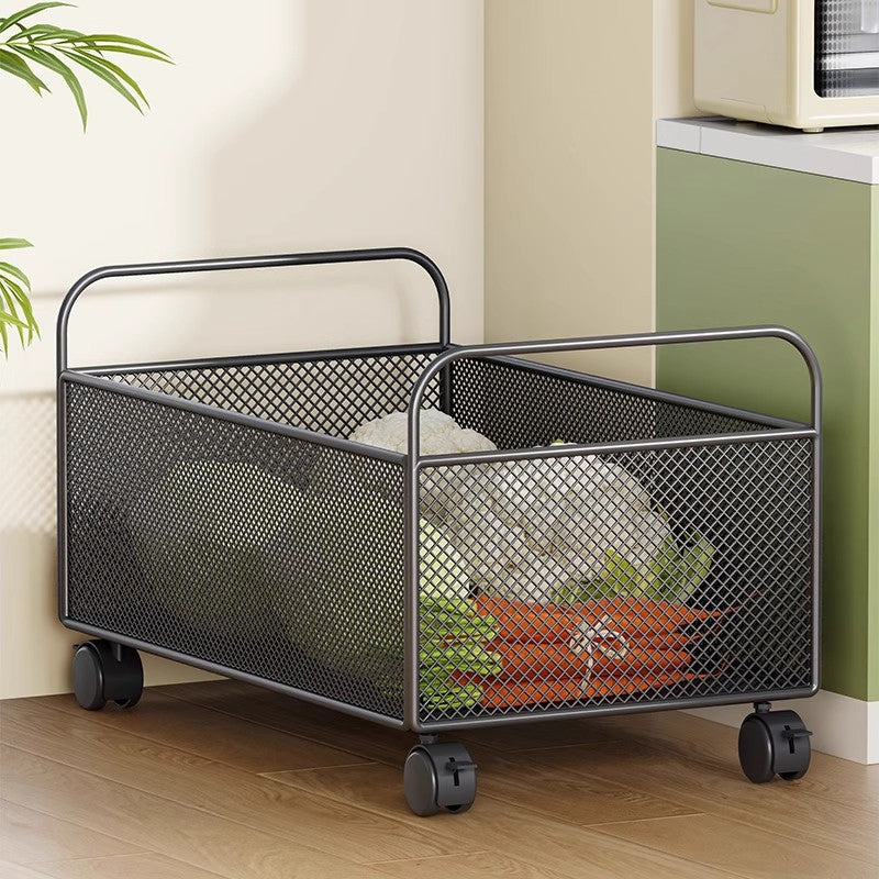 Mobile Mesh Storage Basket with Handle and Locking Casters