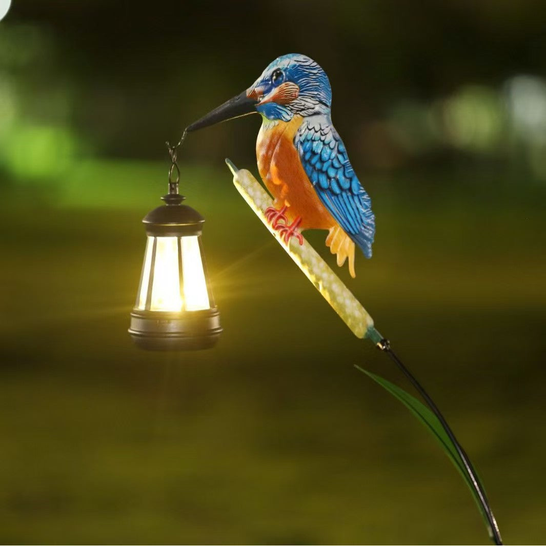Hand-painted Kingfisher Garden Lantern Stake