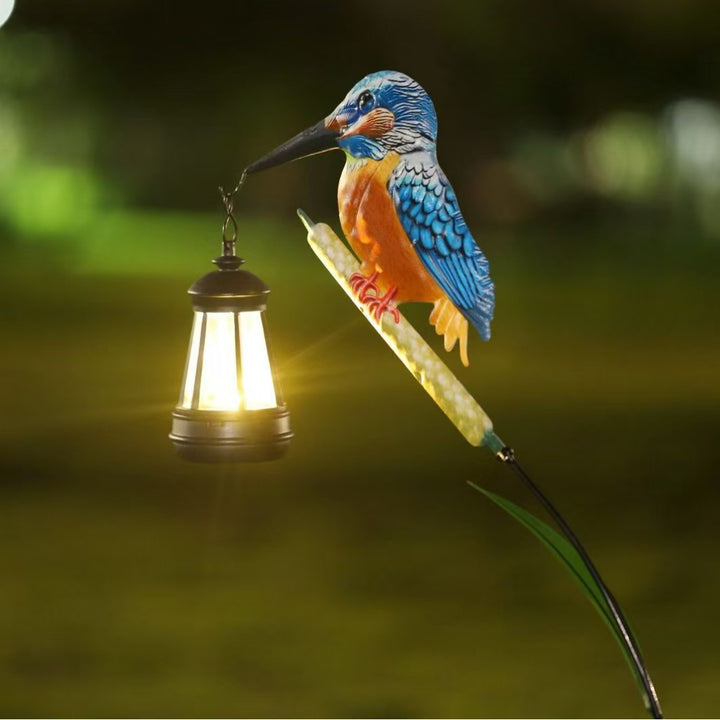Hand-painted Kingfisher Garden Lantern Stake
