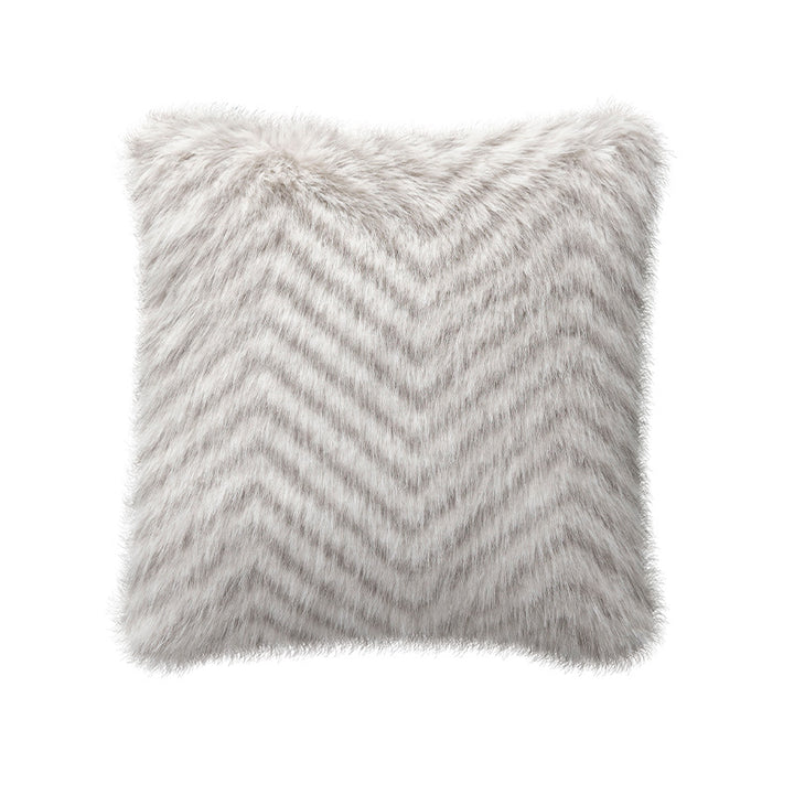 Rectangular faux fur decorative cushion with wavy plush surface