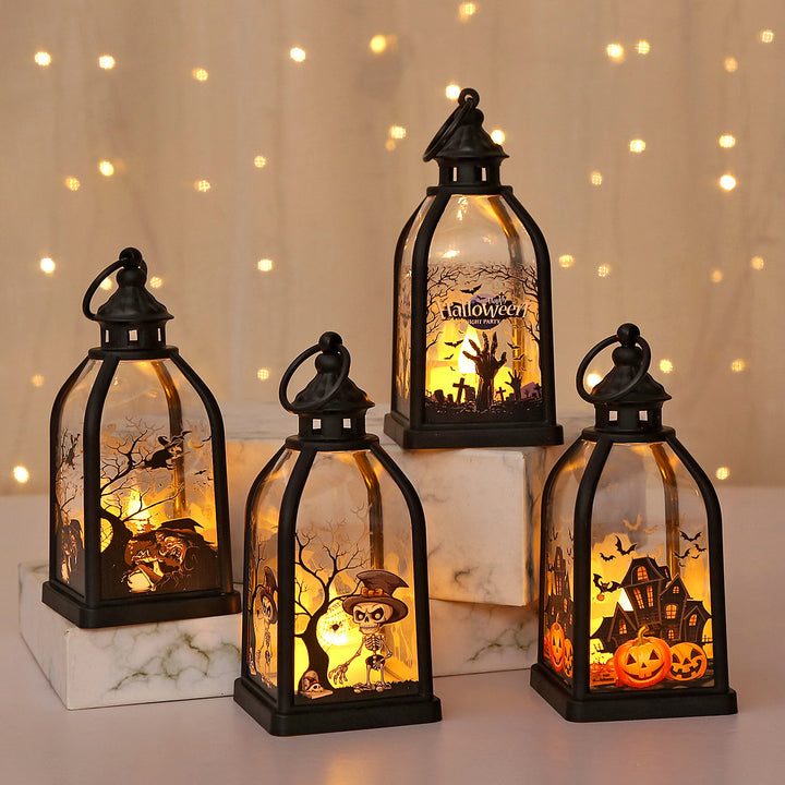 Battery-operated ghost pumpkin LED lantern