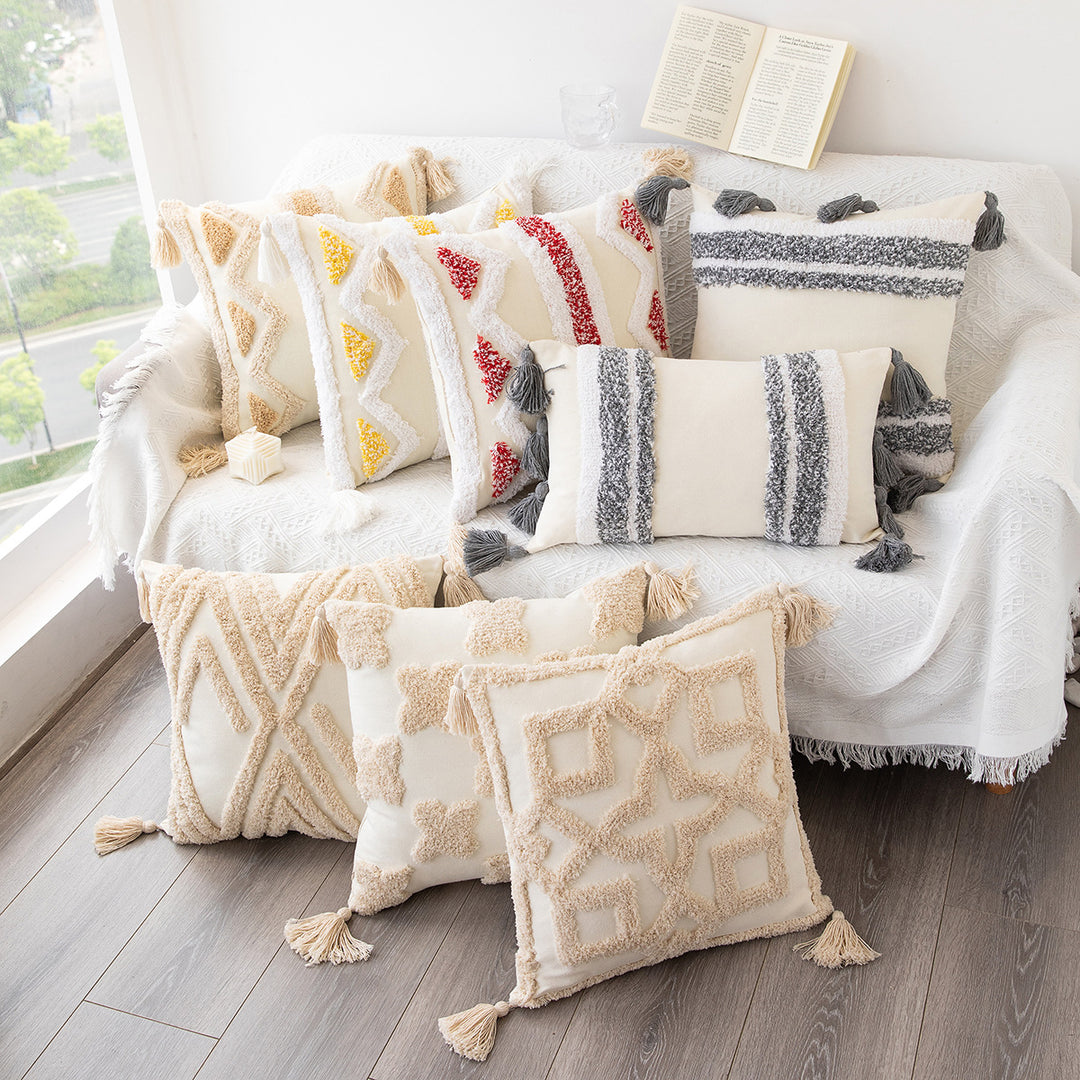 Textured Tassel Accent Throw Pillow