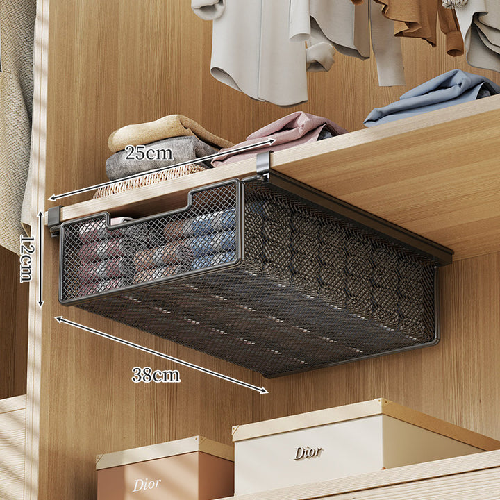 Under-Shelf Sliding Mesh Storage Basket Organizer