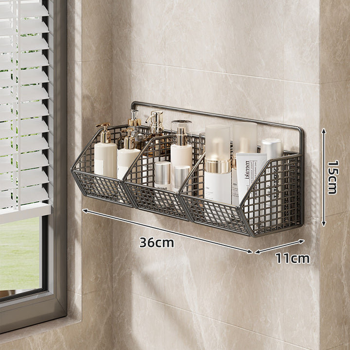 Wall-Mounted Dual-Tier Grid Mesh Bathroom Shower Caddy with Drainable Baskets