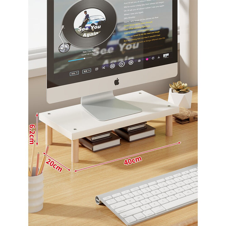 Elevated Wooden-Leg Monitor Riser with Under-Shelf Storage