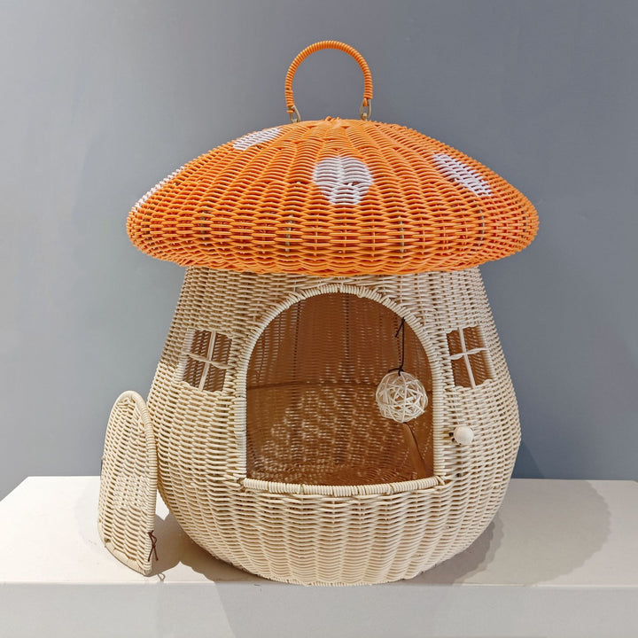 Playful cat basket in mushroom design