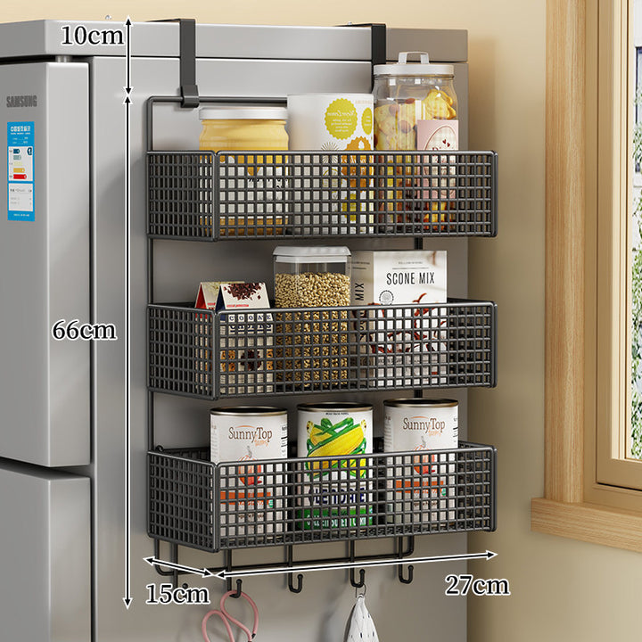 Over-Door Two Tier Metal Mesh Hanging Kitchen Storage Basket Organizer with Hooks