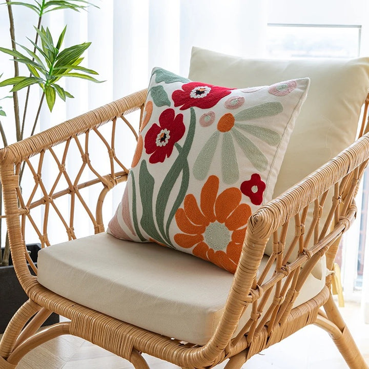 Embroidered Floral Throw Pillow