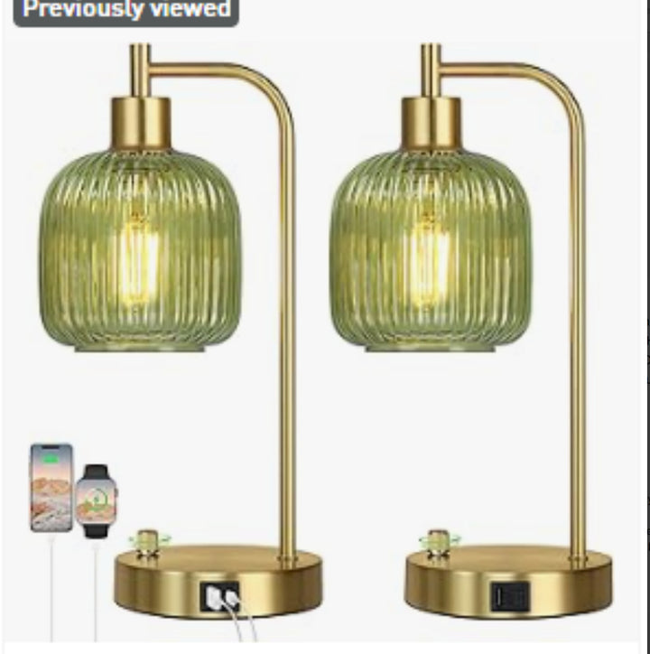 Modern glass table lamp with USB charging port