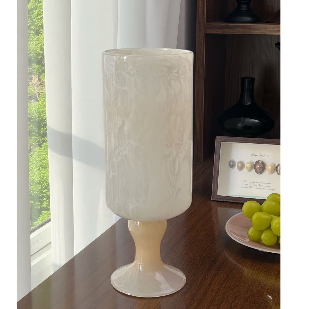 Tall Swirled Glass Pedestal Centerpiece Vase with Marble Effect
