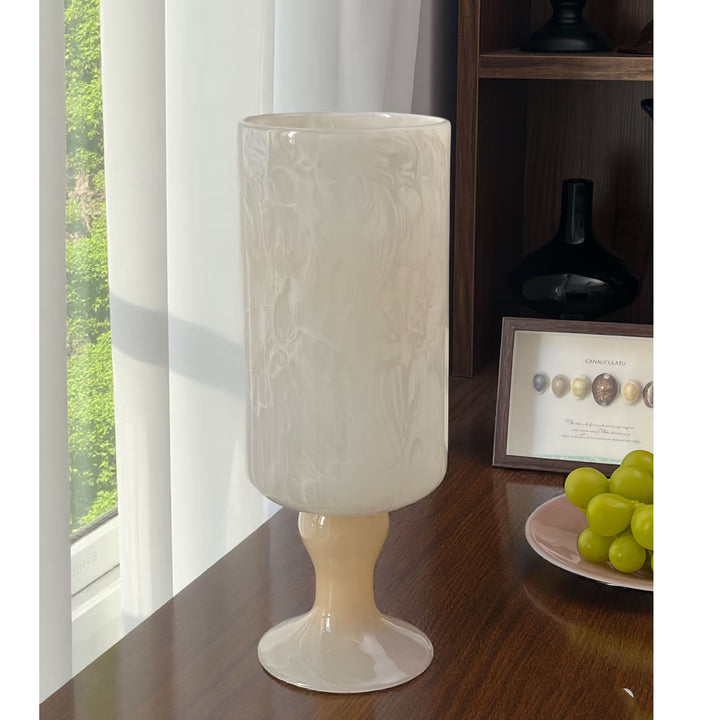 Tall Swirled Glass Pedestal Centerpiece Vase with Marble Effect