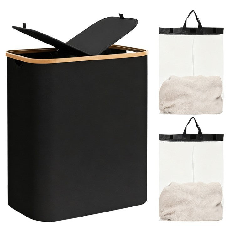 Laundry separation system with bamboo lid and multiple compartments