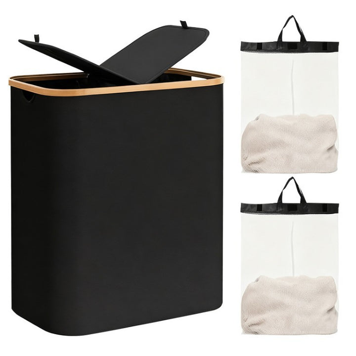 Laundry separation system with bamboo lid and multiple compartments