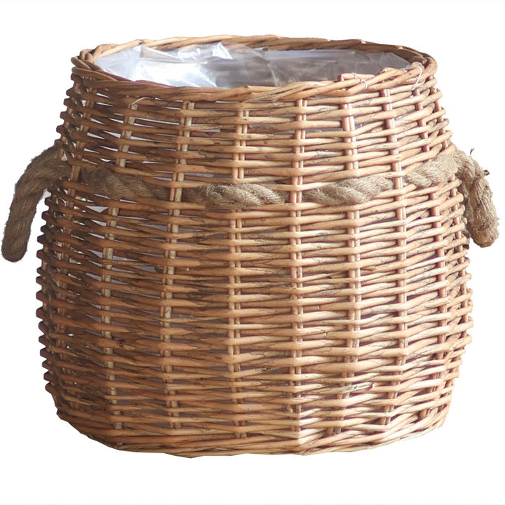Rustic storage basket with hemp handles
