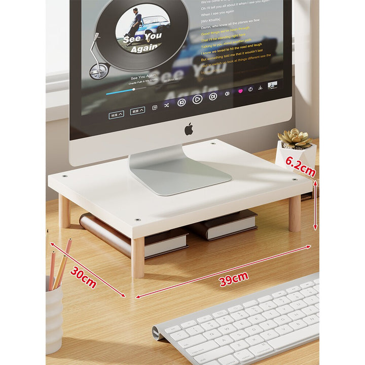Elevated Wooden-Leg Monitor Riser with Under-Shelf Storage
