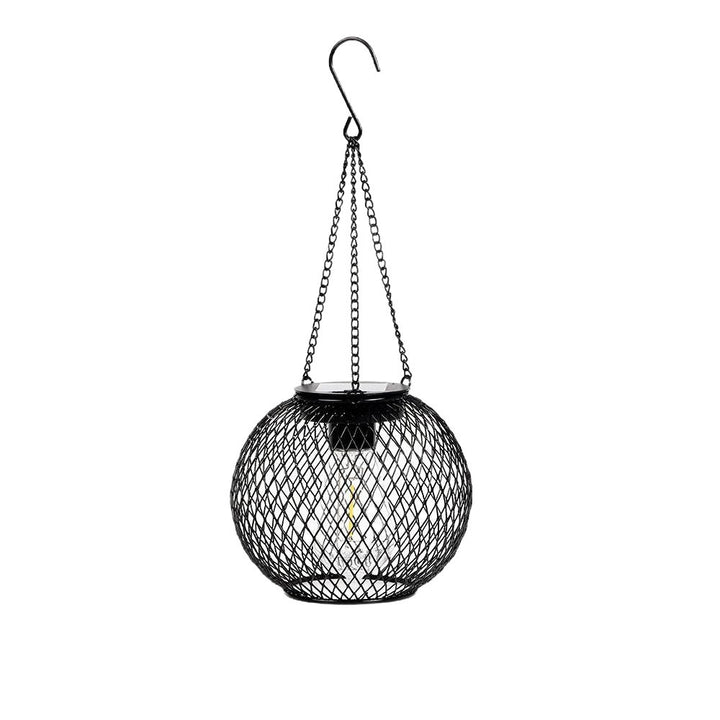 Outdoor Solar Hanging Lights in Metal Cage with Warm LED Candle Light