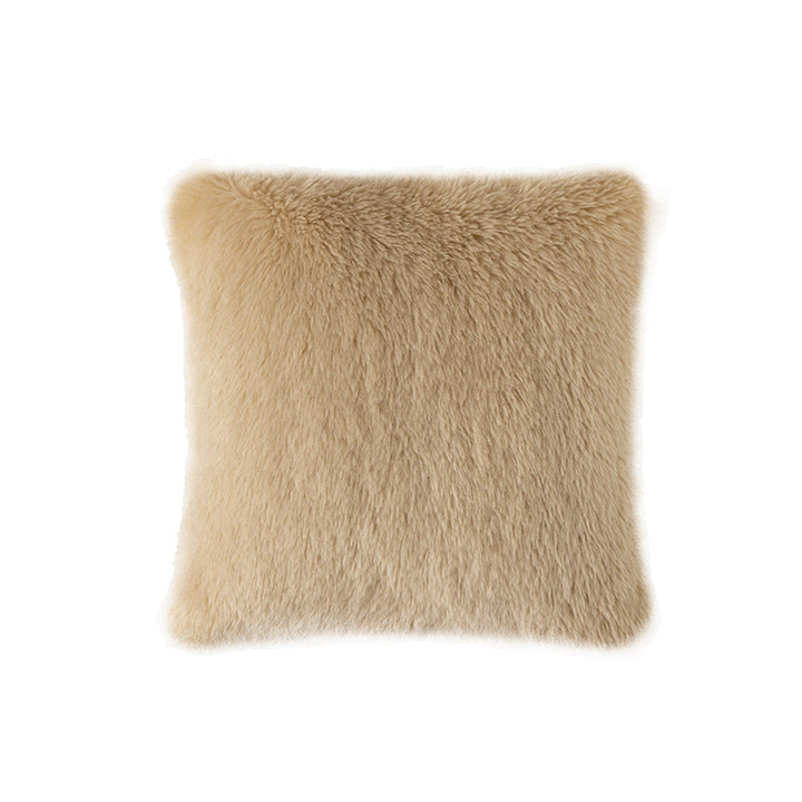 High pile rectangular cushion made of artificial fur with fine texture and zipper