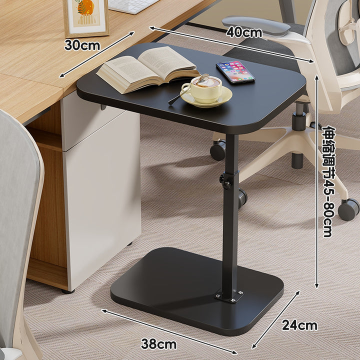 Adjustable Height Portable Side Table with Wood-Effect Top and Heavy-Duty Base